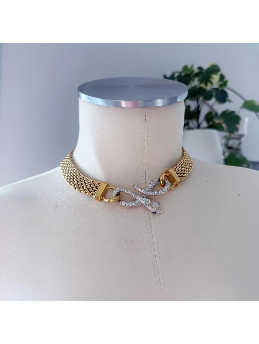 Vintage Gold Tone | Rhinestone Snake Chain Necklace